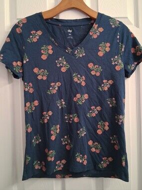 Dip Short Sleeve Floral Top - Navy XS